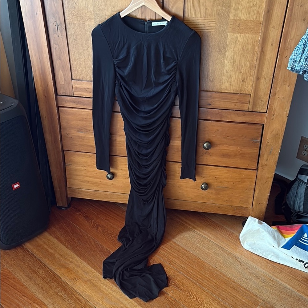 Alice + Olivia Black Long Sleeve Ruched Dress